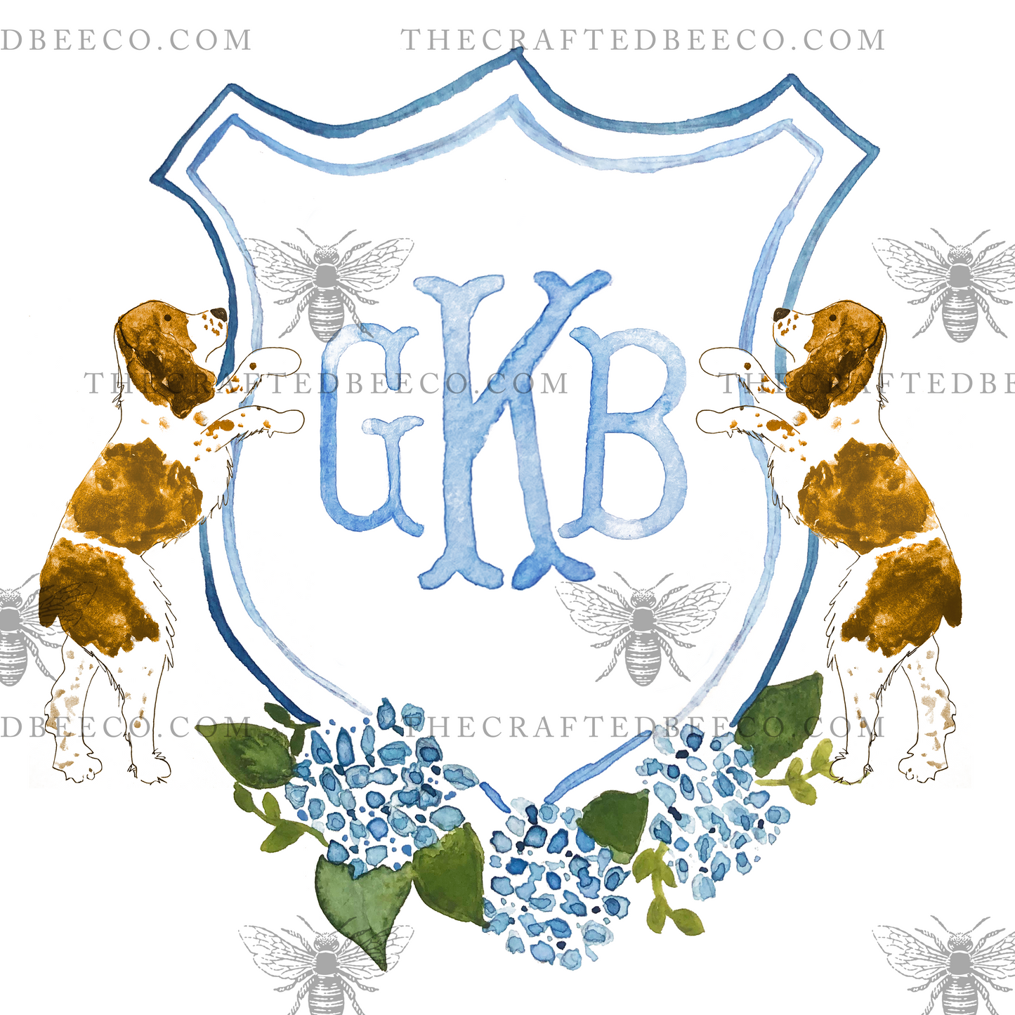 Personalized Watercolor Hydrangea Spaniel Crest Garden Flag