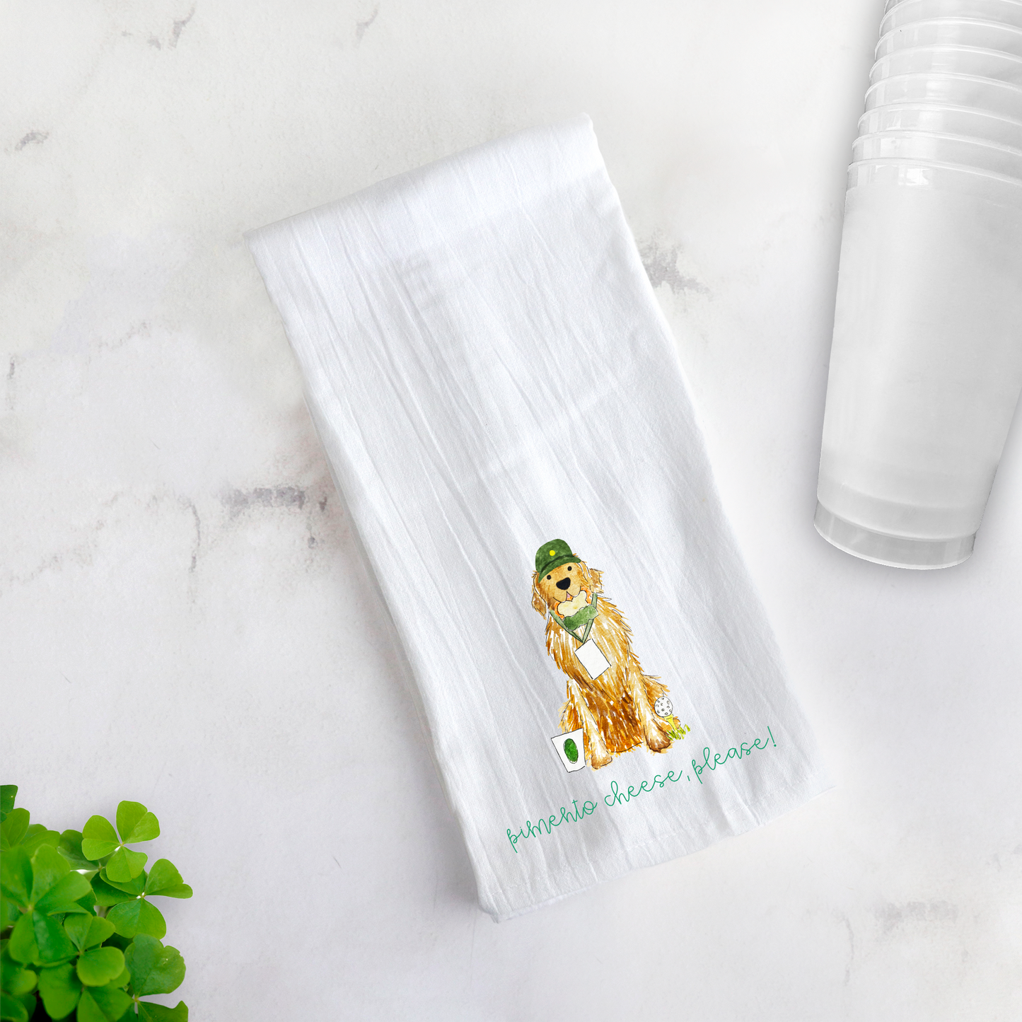 Golf Patron Golden Retriever Tea Towel
