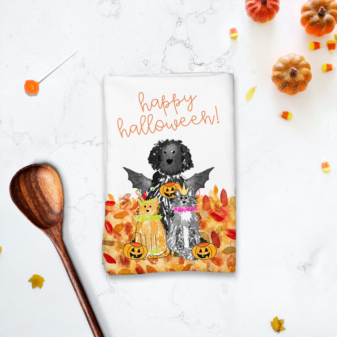 Halloween Tea Towel Dogs Trick or Treat costume tea towel halloween dishcloth