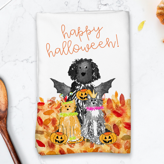 Dogs Kitchen Towel Halloween Dishcloth Halloween Tea Towel Dogs Trick or Treat