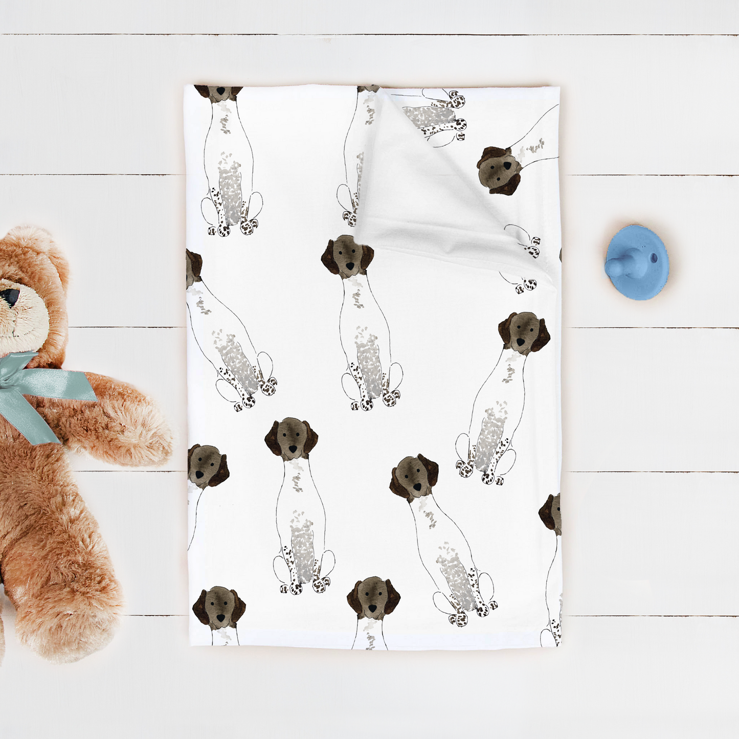 Liver and White GSP Swaddle Blanket, German Shorthaired Pointer Baby