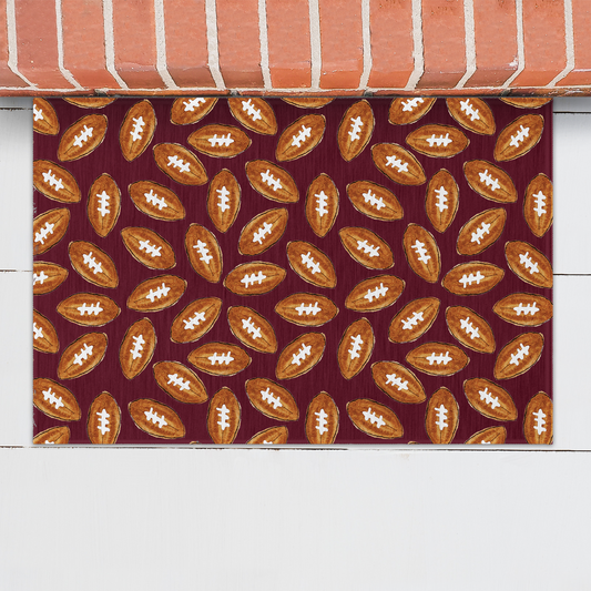 Maroon Football Pattern Welcome Mat