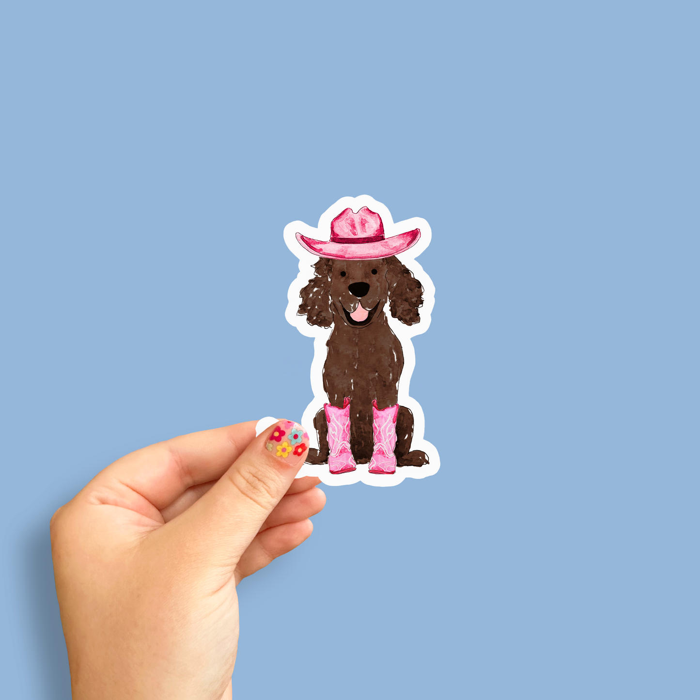 Howdy Cowgirl Brown Spaniel Stickers - 4" x 4"