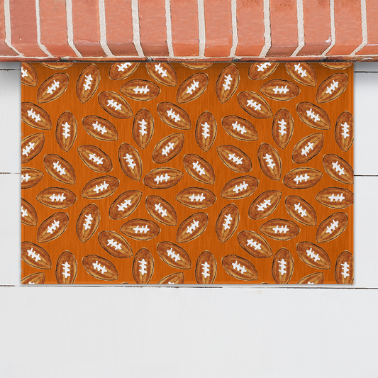 Orange Football Pattern Welcome Mat