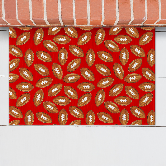 Red Football Pattern Welcome Mat