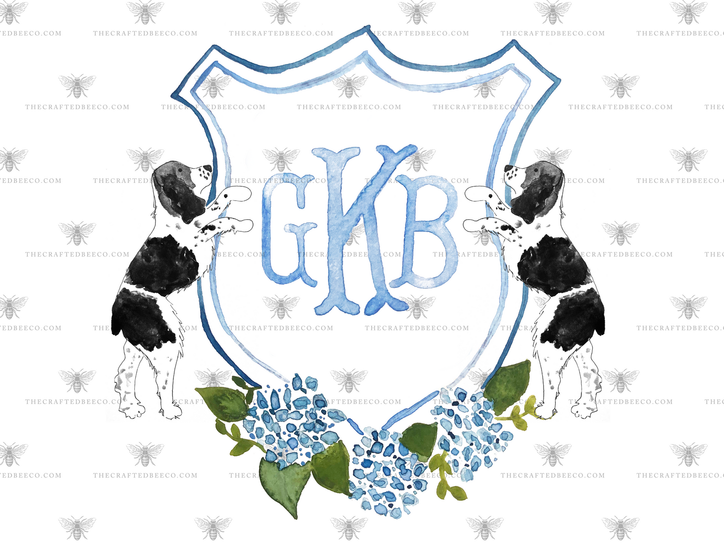 Personalized Watercolor Hydrangea Spaniel Crest Garden Flag