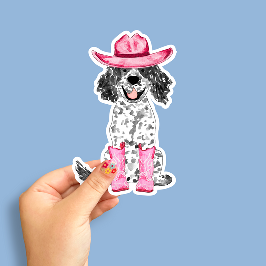 Howdy Cowgirl Brown Spaniel Stickers - 4" x 4"