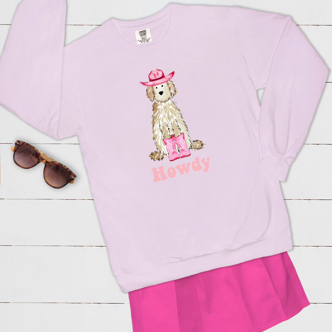Howdy Cowgirl Apricot Doodle Comfort Color Crewneck Sweatshirt