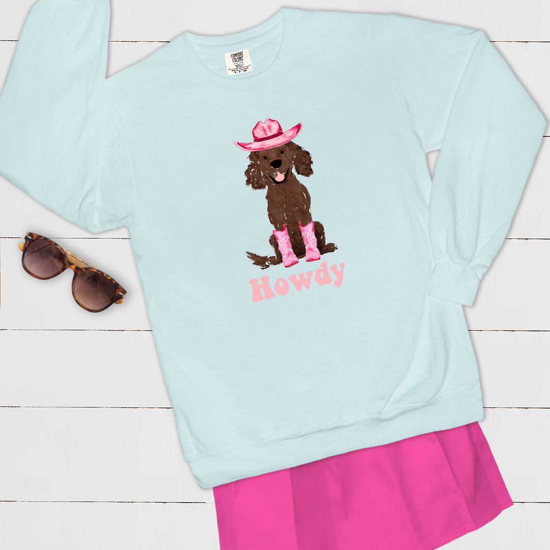 Howdy Cowgirl Spaniel Comfort Color Crewneck Sweatshirt
