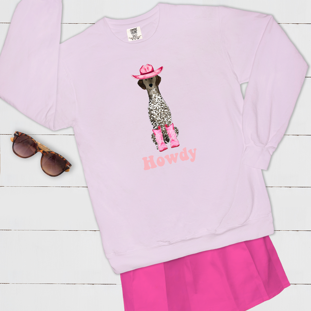 Howdy Cowgirl German Shorthaired Pointer Comfort Color Crewneck Sweatshirt