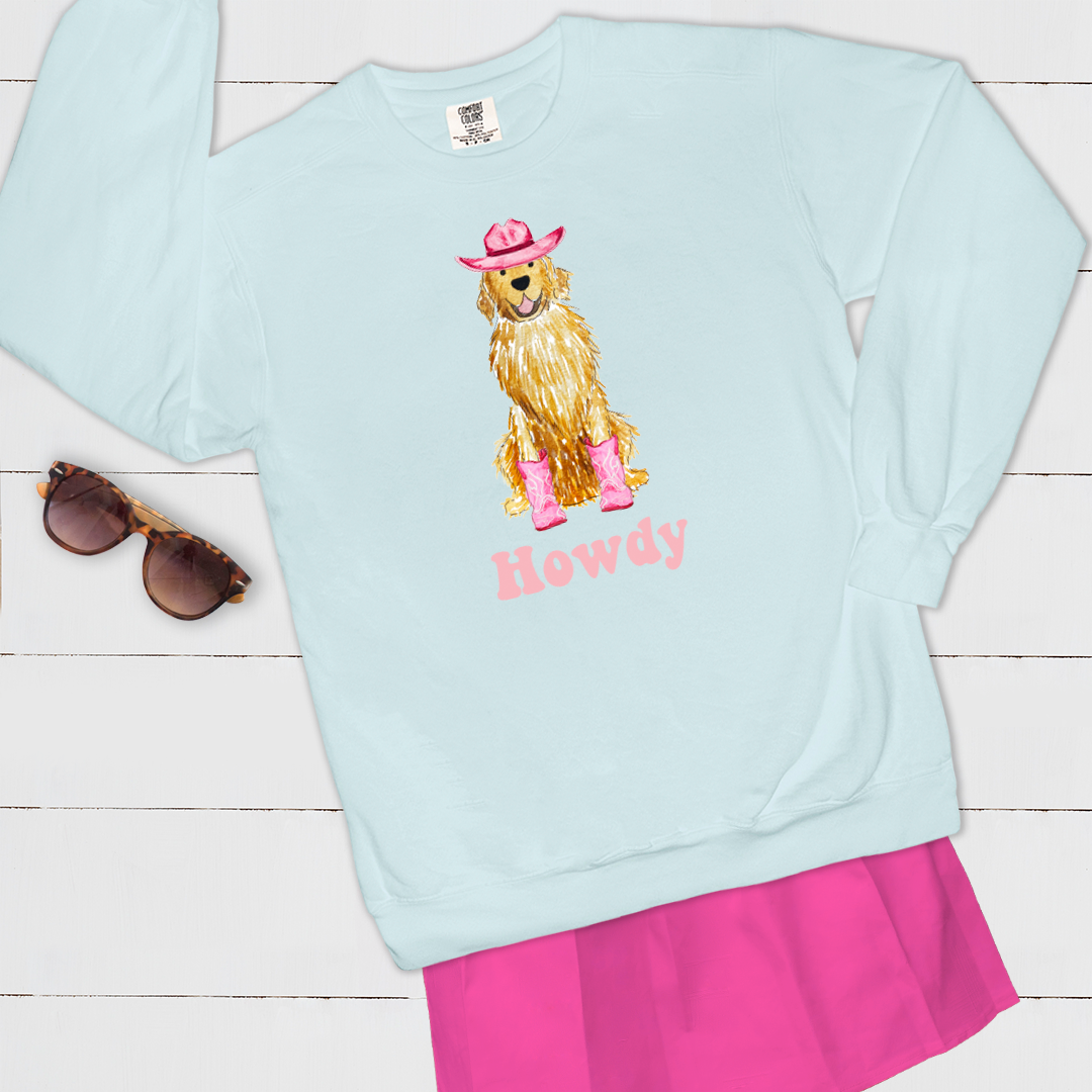 Howdy Cowgirl Golden Retriever Comfort Color Crewneck Sweatshirt