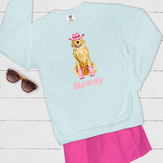 Howdy Cowgirl Golden Retriever Comfort Color Crewneck Sweatshirt