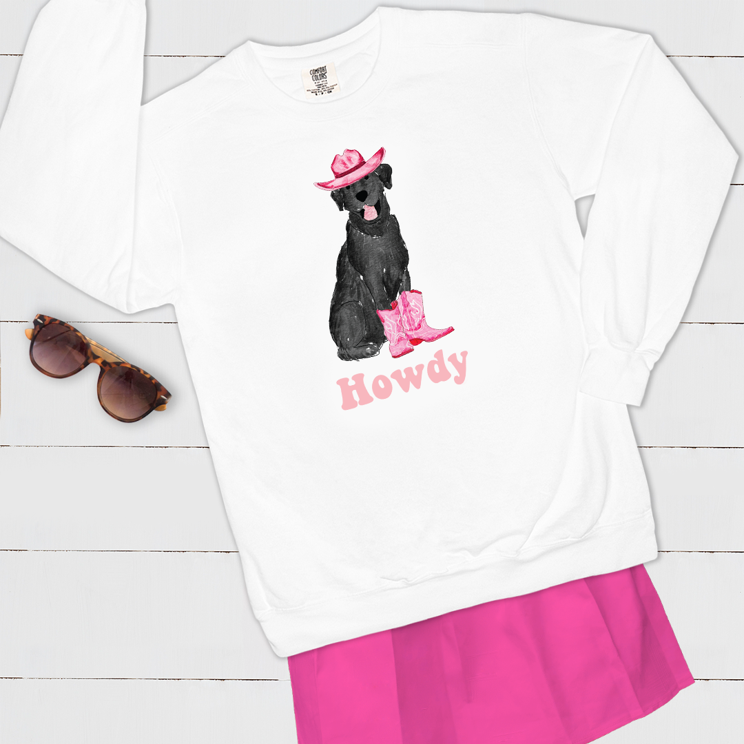 Howdy Cowgirl Black Lab Comfort Color Crewneck Sweatshirt
