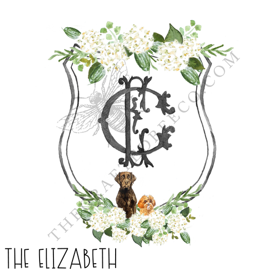 white hydrangea custom crest for wedding
