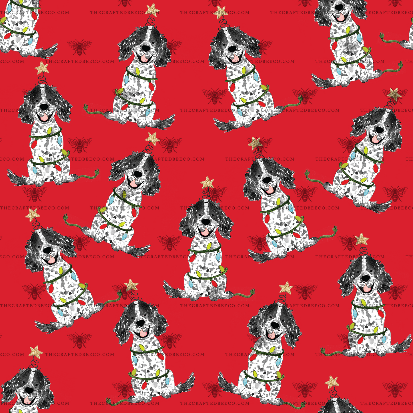 Festive Christmas Black Parti Spaniel Gift Wrap - Red