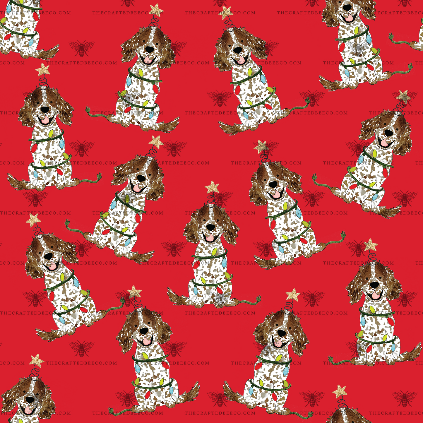 Festive Christmas Brown Parti Spaniel Gift Wrap - Red