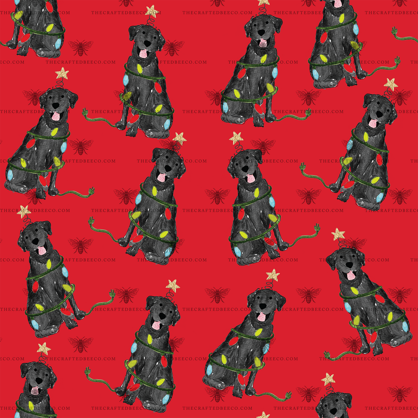 Festive Christmas Black Lab Gift Wrap - Red