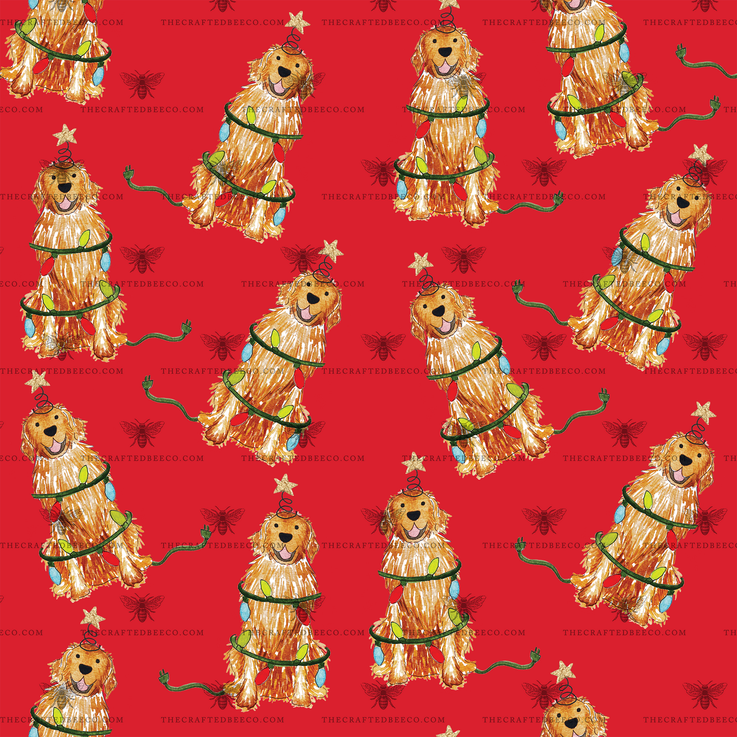 Festive Christmas Red Golden Retriever Gift Wrap - Red