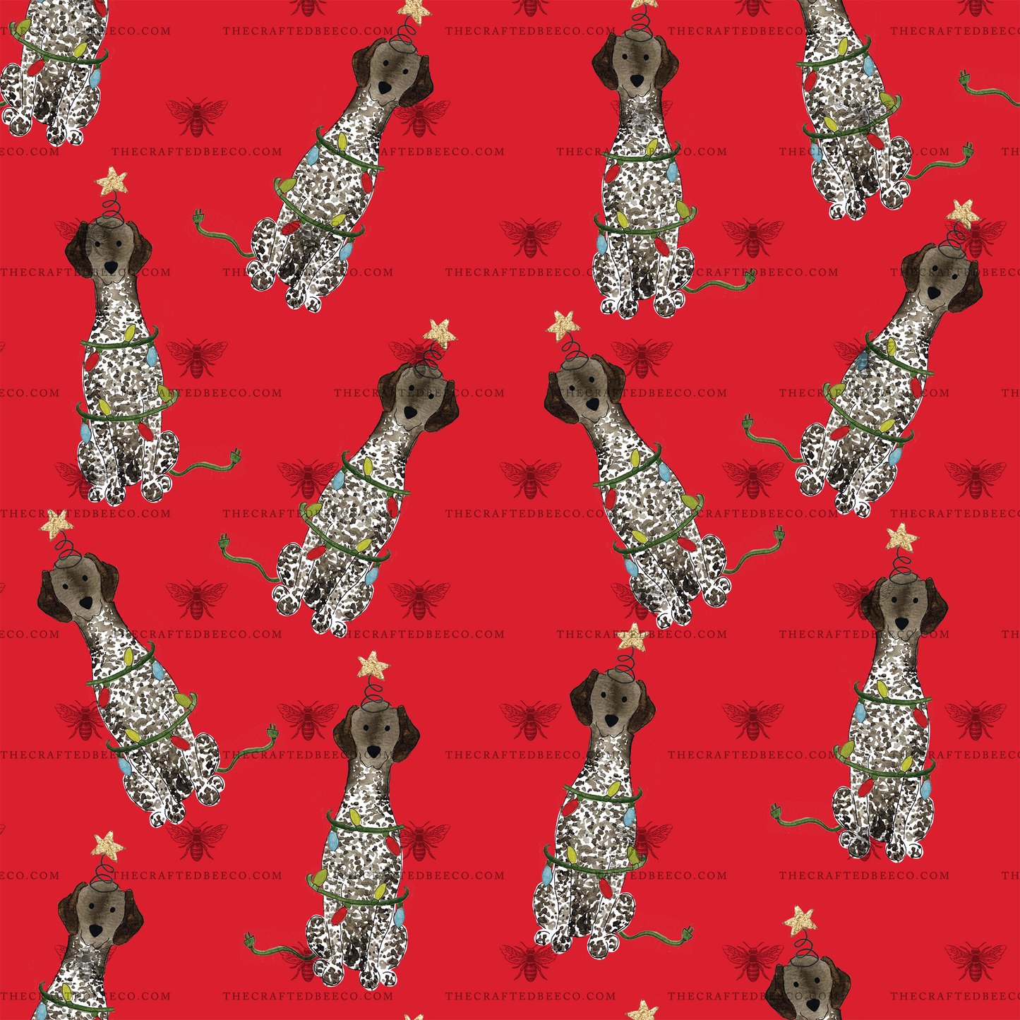 Festive Christmas Liver Roan German Shorthaired Pointer Gift Wrap - Red