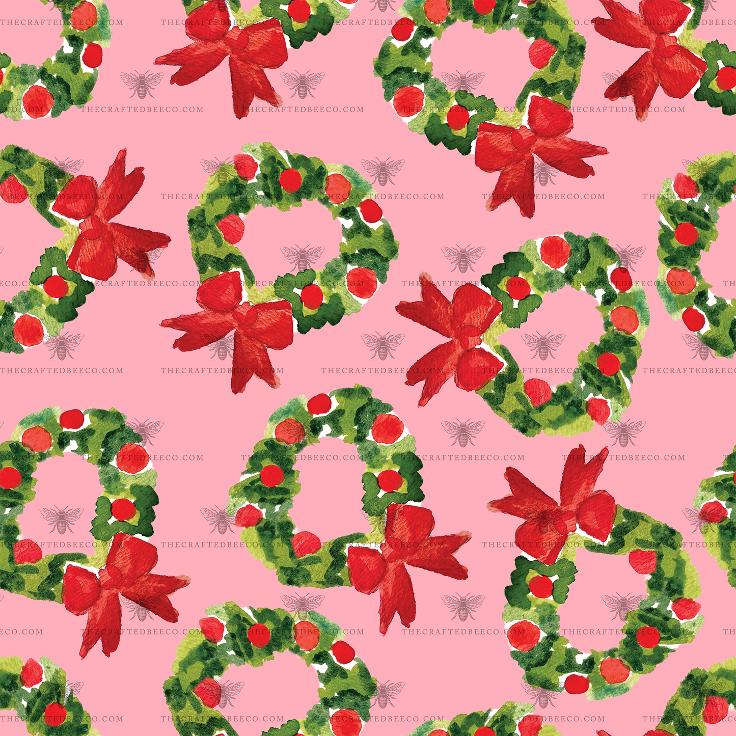 Watercolor Wreath Gift Wrap - Pink