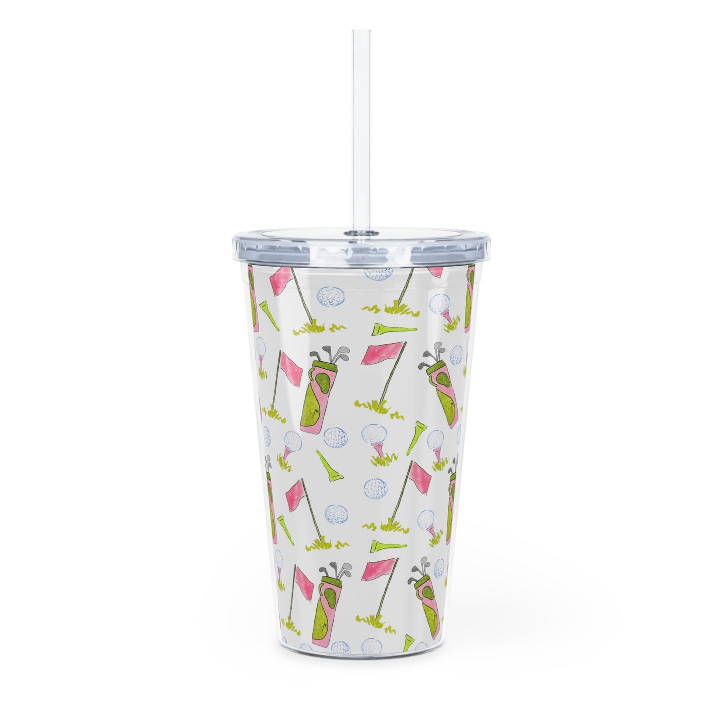 Pink Birdie Pattern Plastic Tumbler with Straw