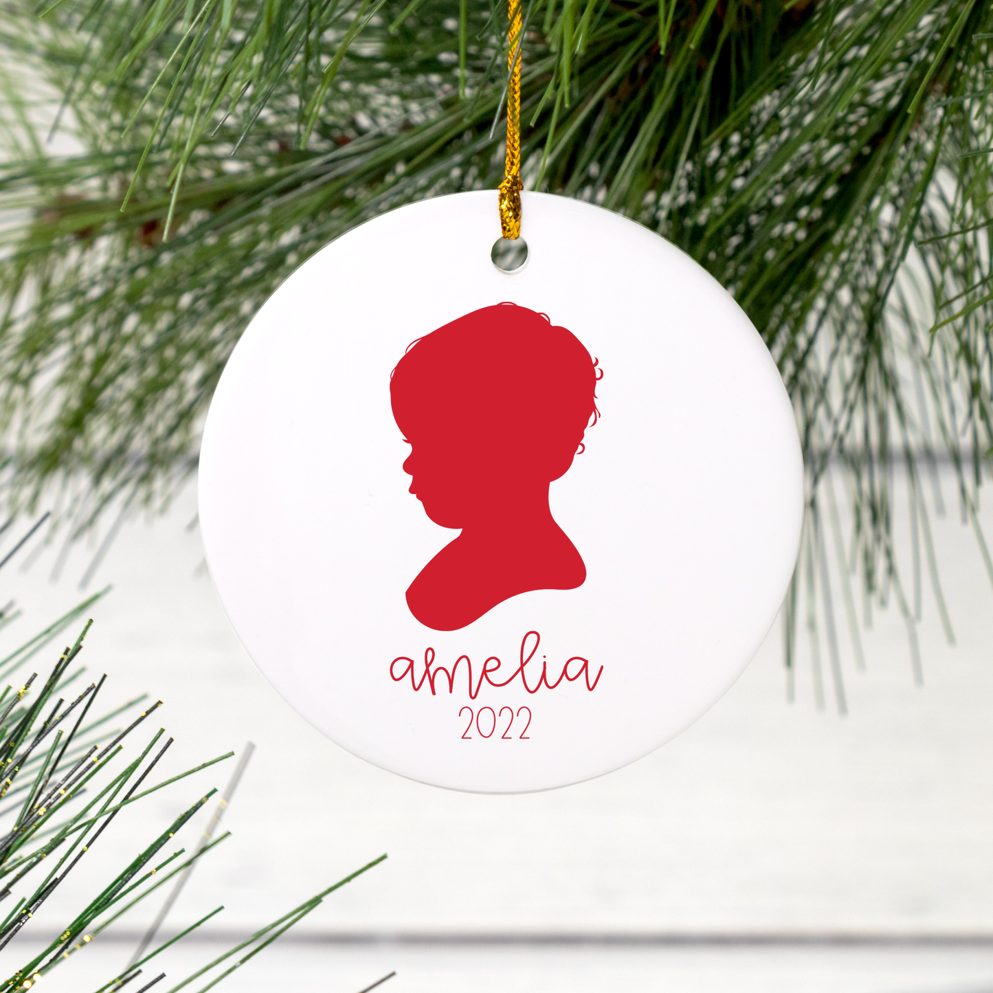 Personalized Silhouette Ceramic Ornament for Children & Pets