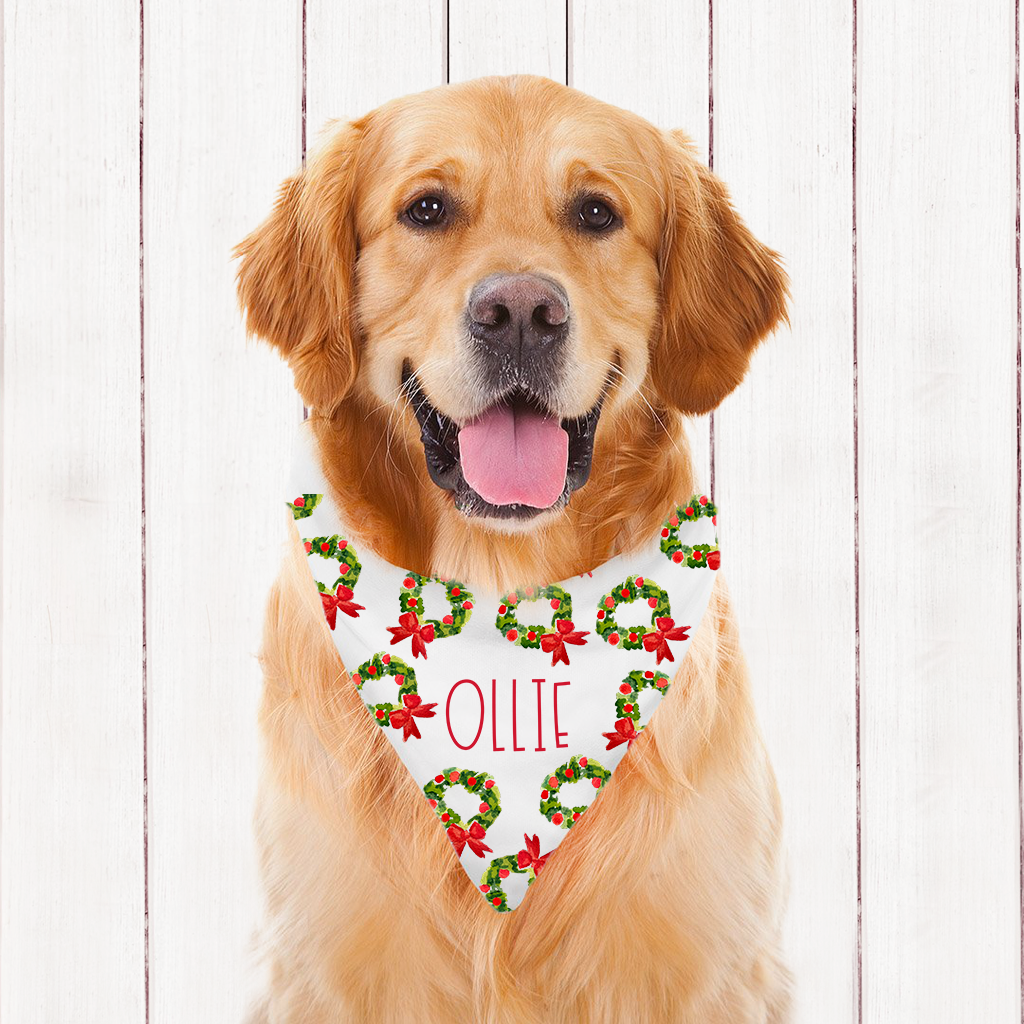 Personalized Watercolor Wreath Dog Bandana