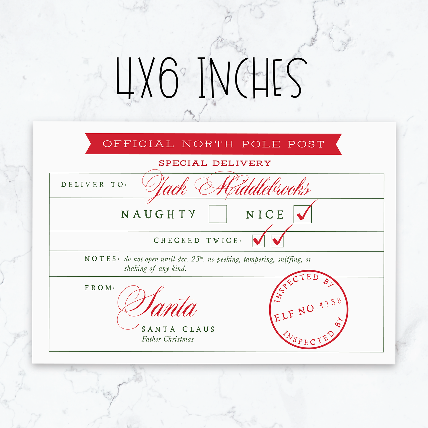 Custom Santa's Special Delivery Sticker or Card