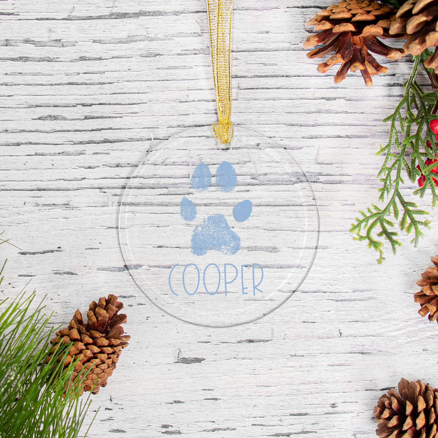 Paw Print Clear Glass Ornament