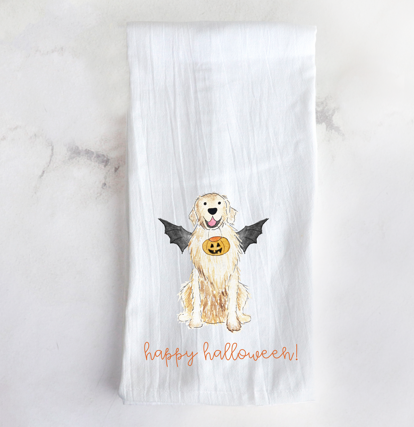 Spooky Halloween Golden Retriever Tea Towel
