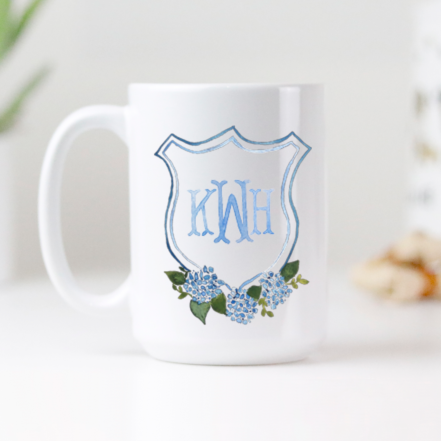 Personalized Monogram Watercolor Hydrangea Mug