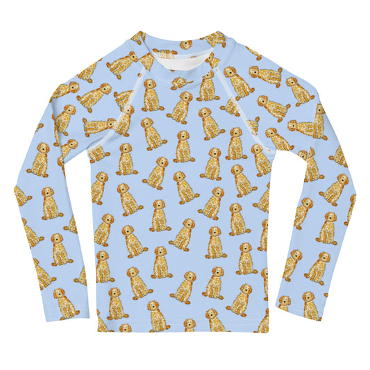 Apricot Doodle Kids Swim Rash Guard - Blue