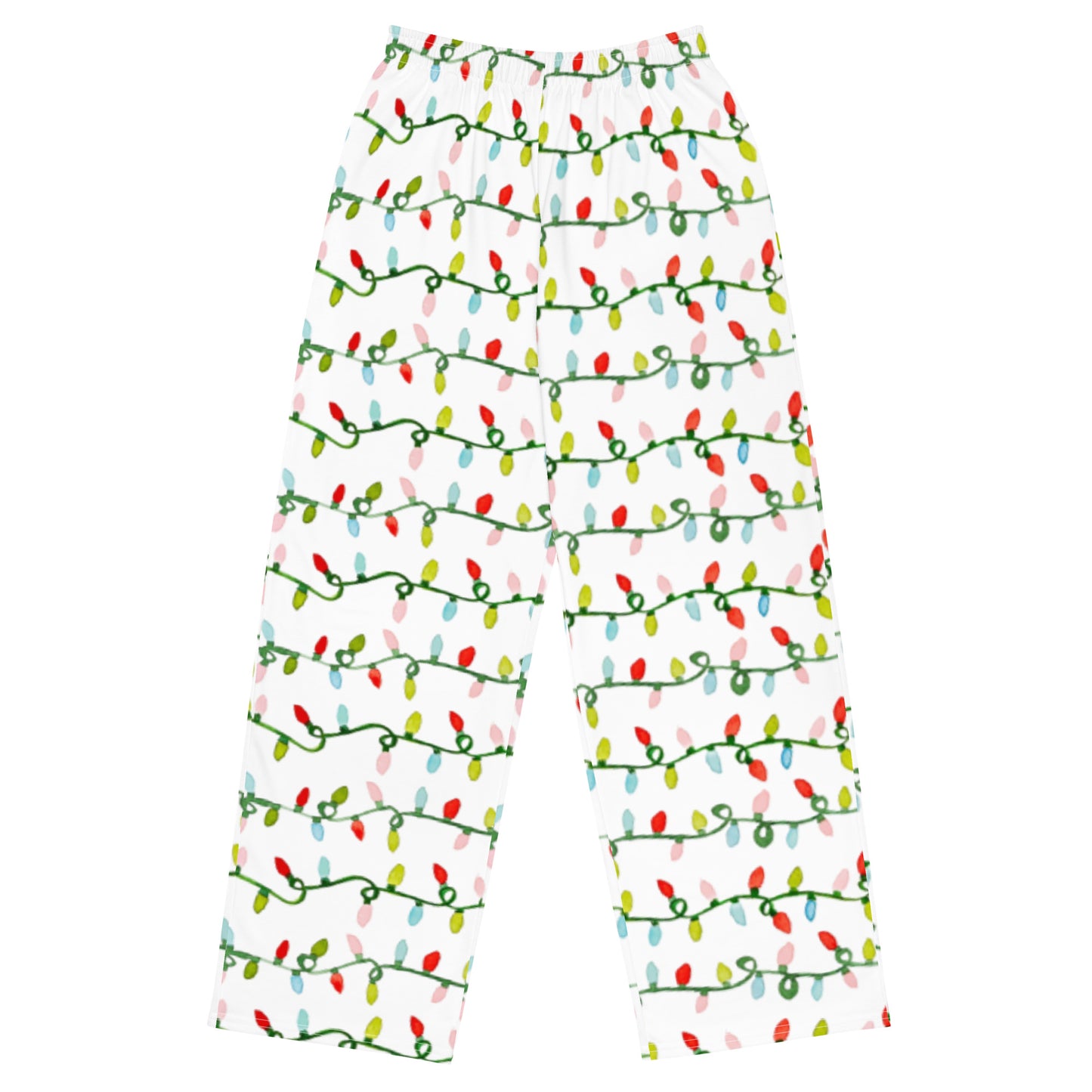 Watercolor Christmas Lights Wide-Leg Pajama Pants