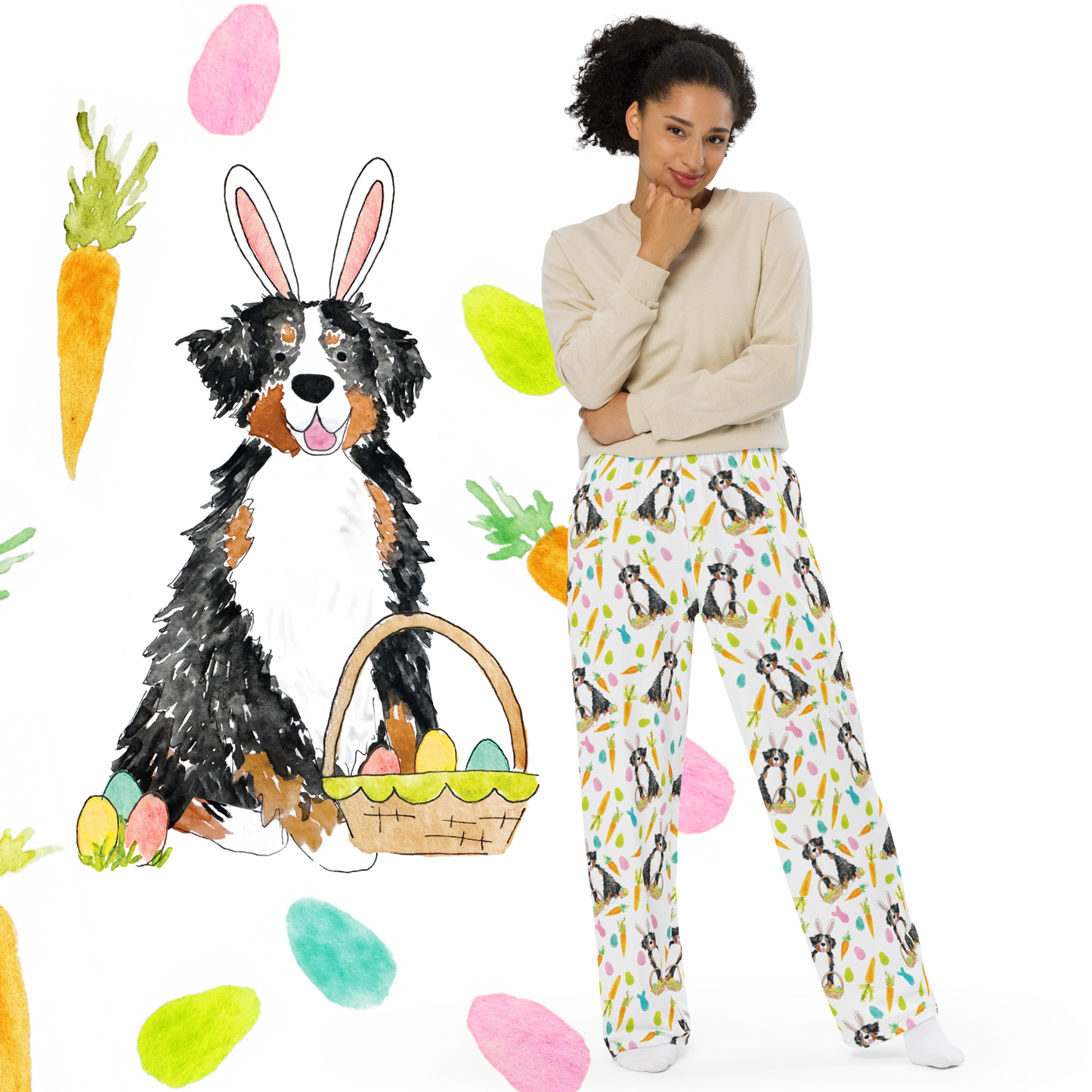 Bernese Mountain Dog Funny Bunny Easter Pajama Pants