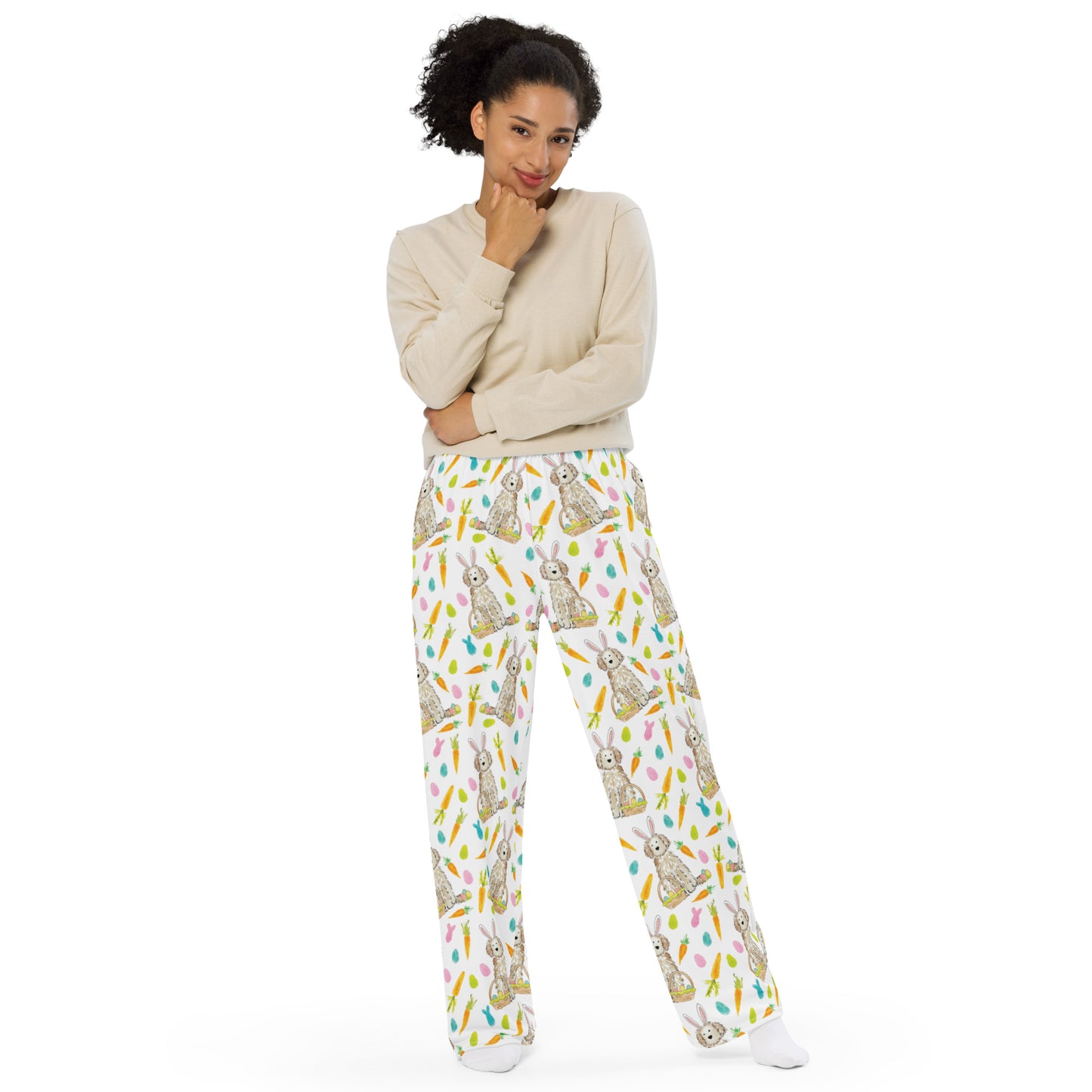 Cream Funny Bunny Doodle Pajama Pants