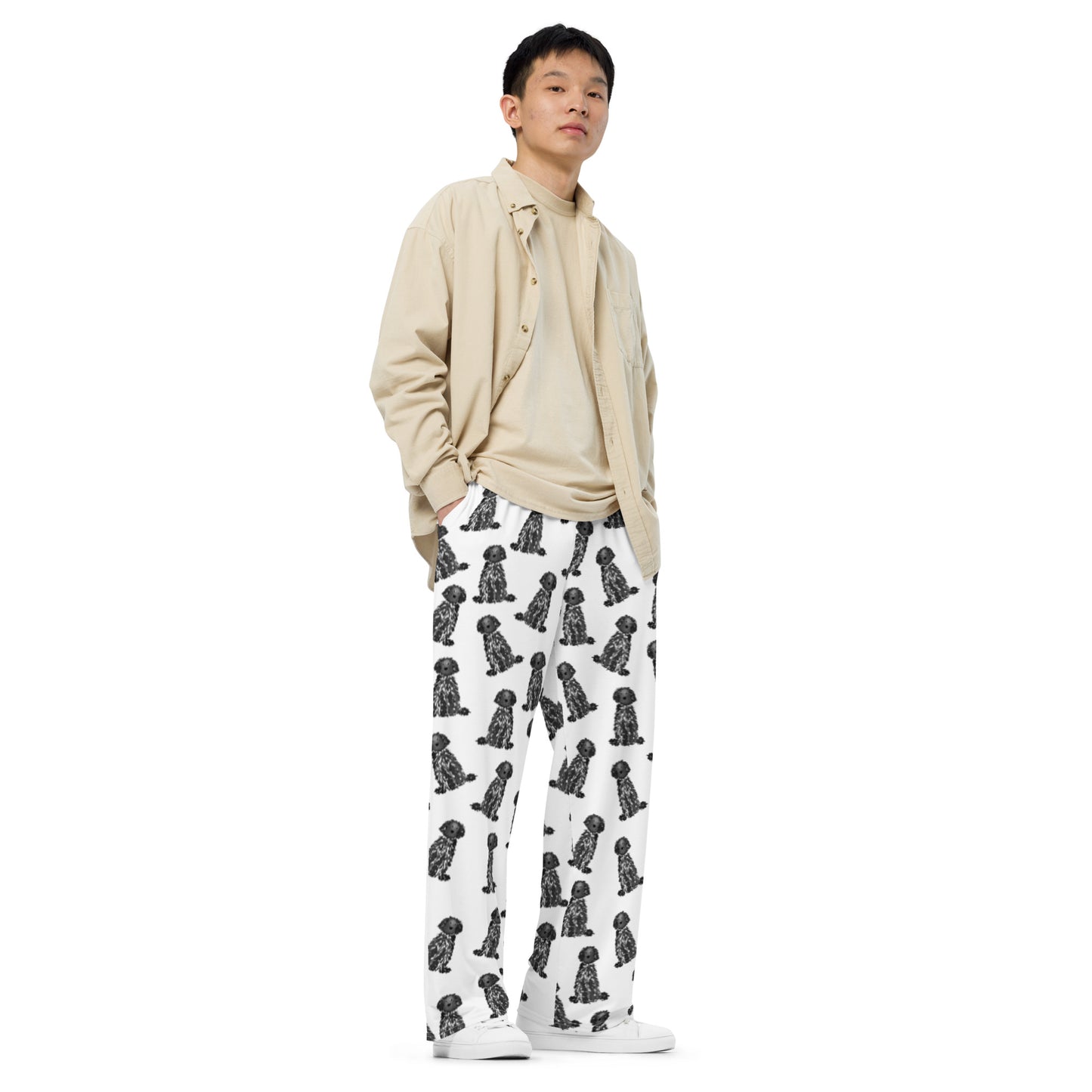 Black Goldendoodle Unisex Wide-Leg Pajama Pants