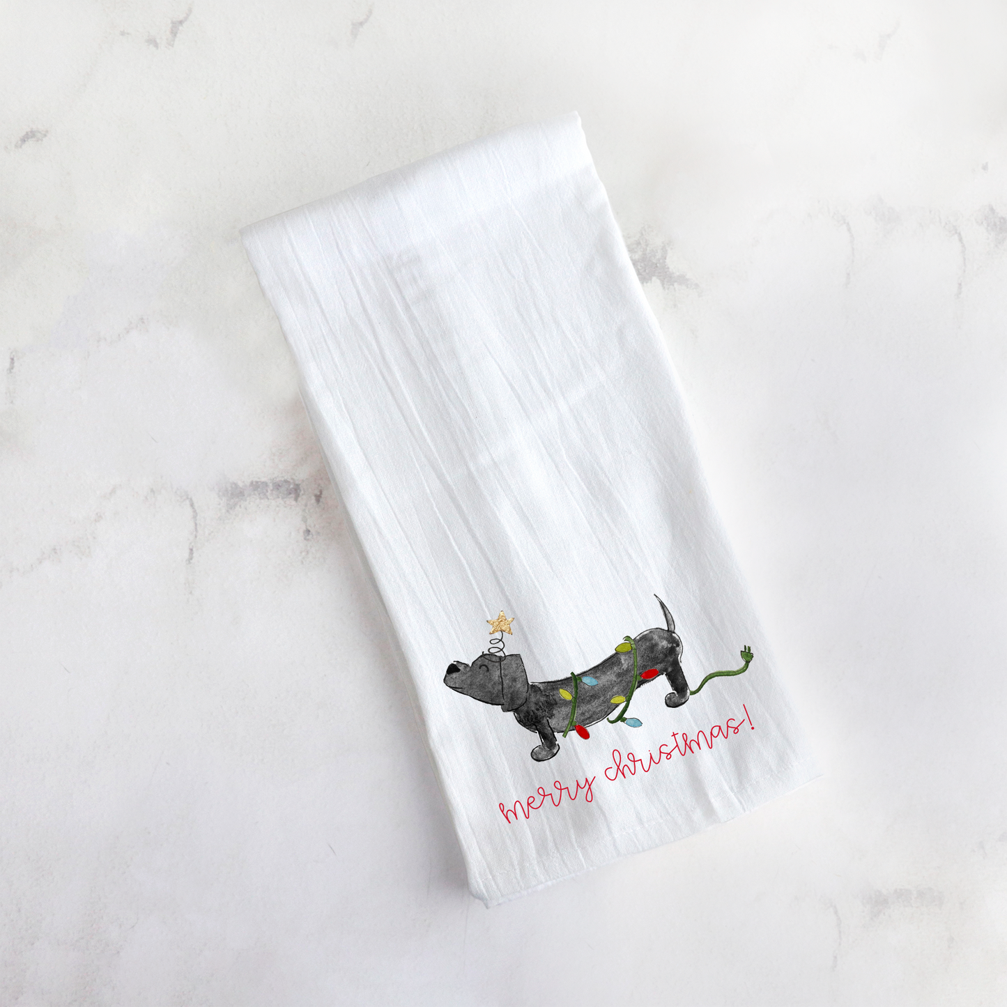 Christmas Dachshund Tea Towel