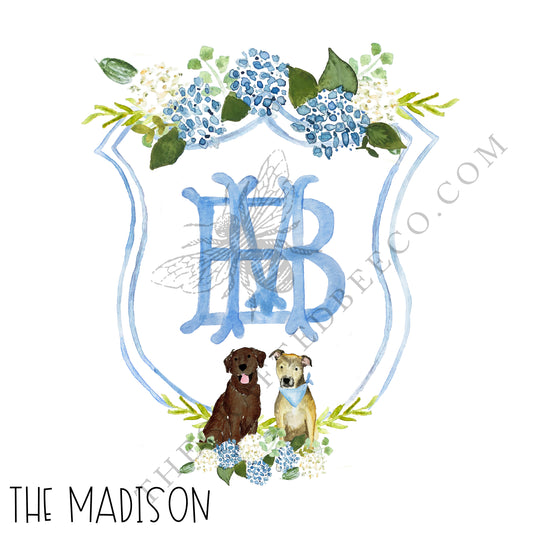 wedding logo png, wedding logo maker, wedding logo with initials, wedding logo initials, wedding crest design, custom crest for wedding watercolor blue hydrangea wedding crest white hydrangea custom crest monogram for invitations