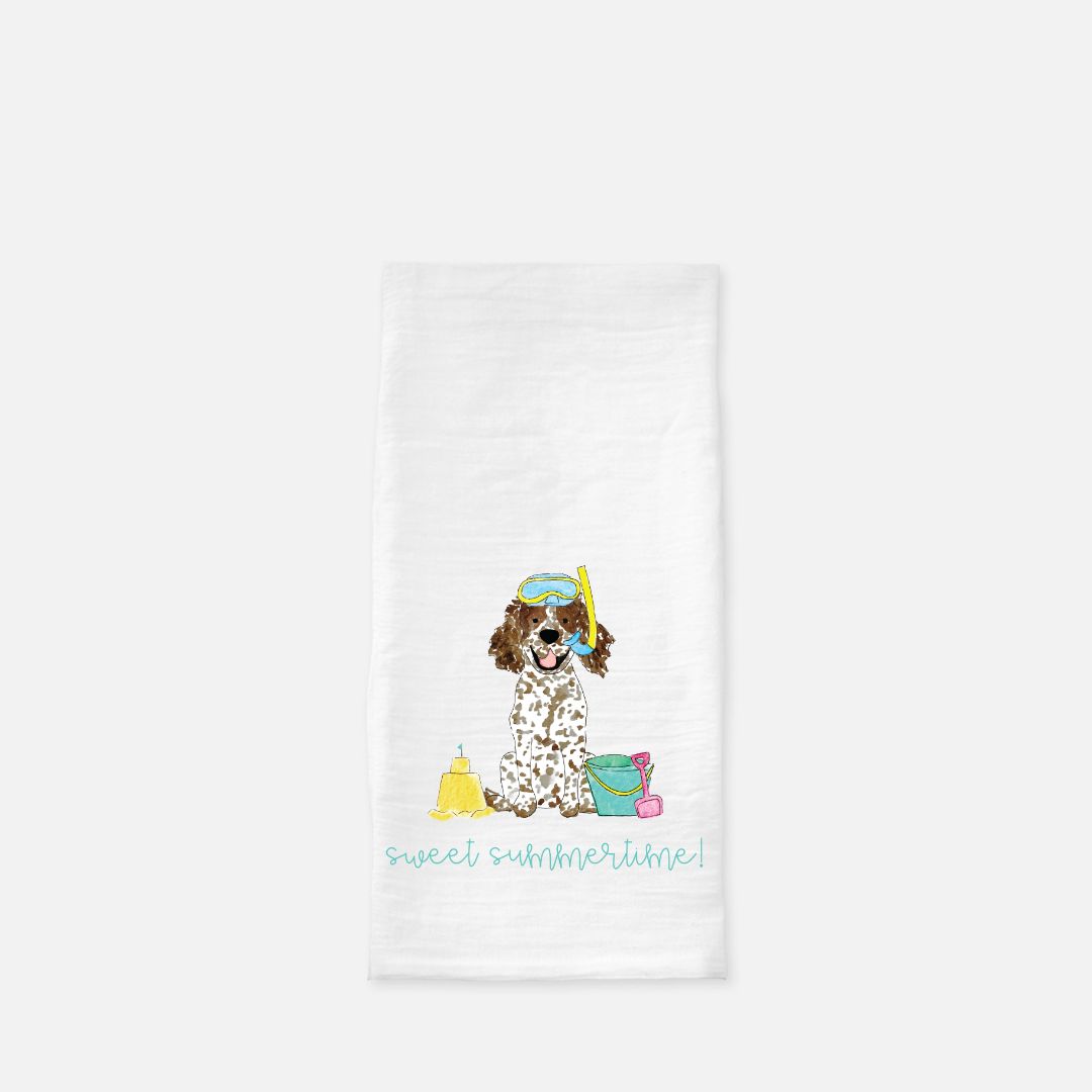 Sandy Summer Spaniel Tea Towel