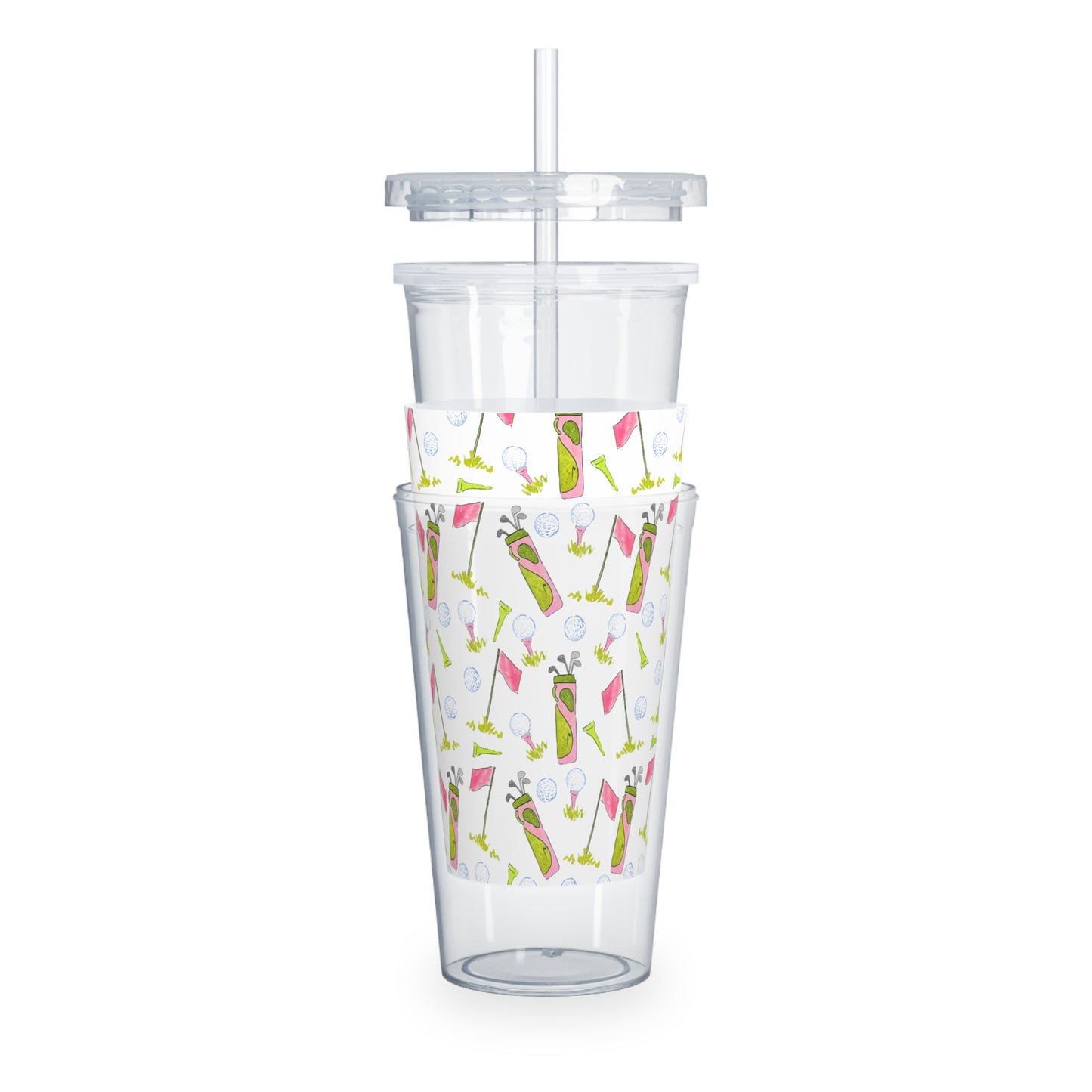 Pink Birdie Pattern Plastic Tumbler with Straw