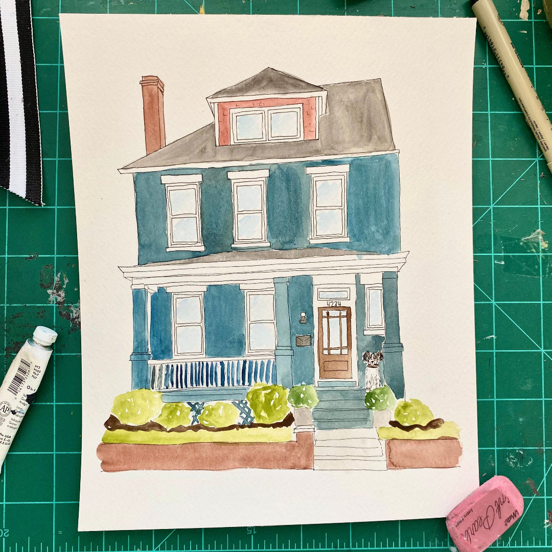 Custom watercolor house painting Hand-painted house portrait with personalized address