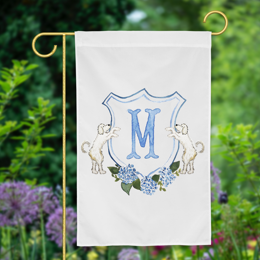 Personalized Watercolor Hydrangea Doodle Crest Garden Flag