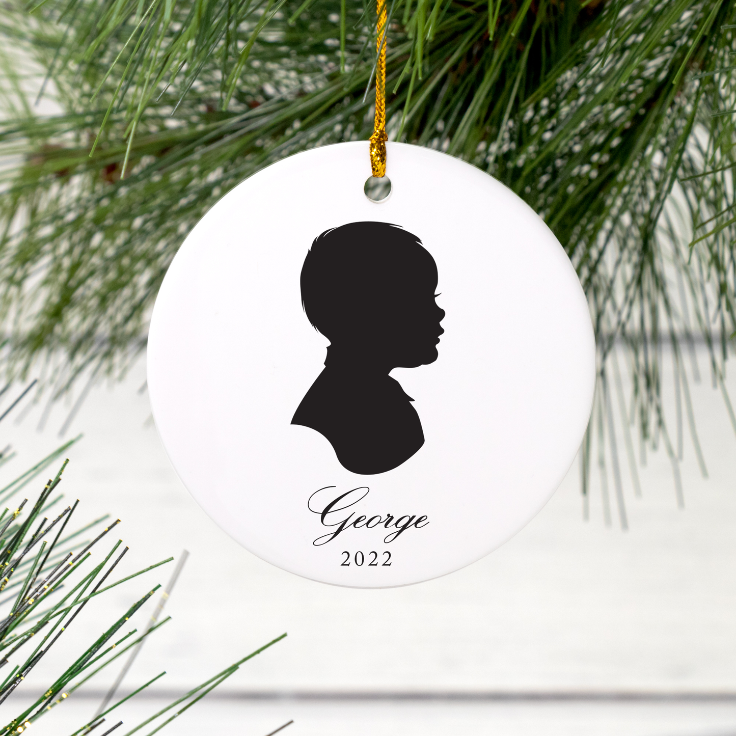 Personalized Silhouette Ceramic Ornament for Children & Pets