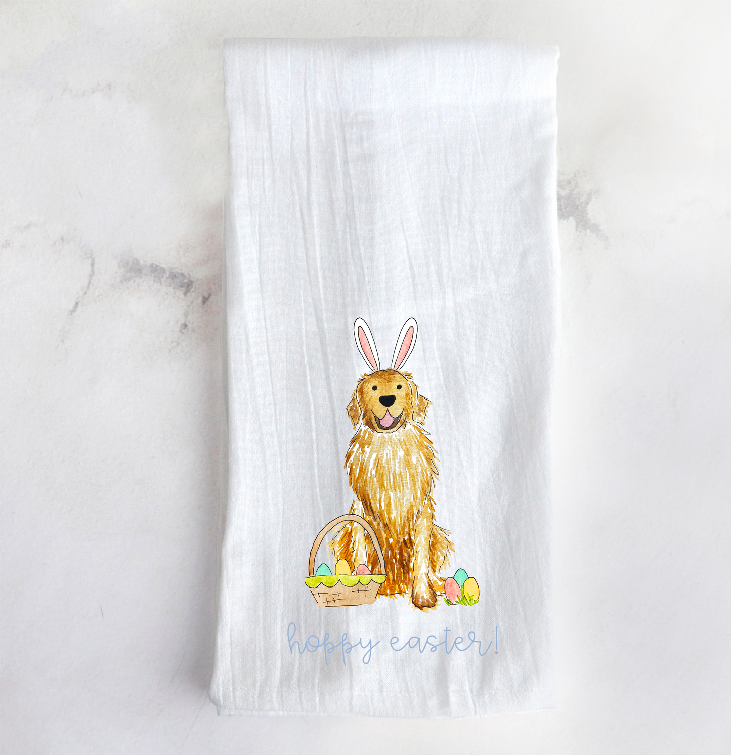 Golden Retriever Funny Bunny Tea Towel