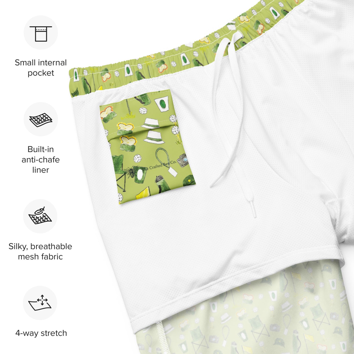 Golf swim trunks are made with comfort in mind. No uncomfortable mesh lining. Instead these shorts have a built in anti chafe liner that is stretchy and breathable.