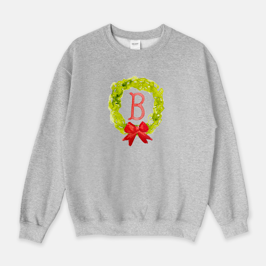 Monogram Christmas Wreath Adult Sweatshirt
