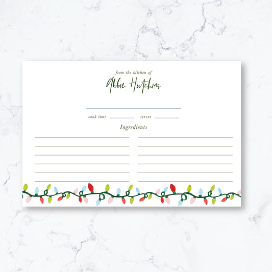 Personalized Christmas Lights Recipe Cards