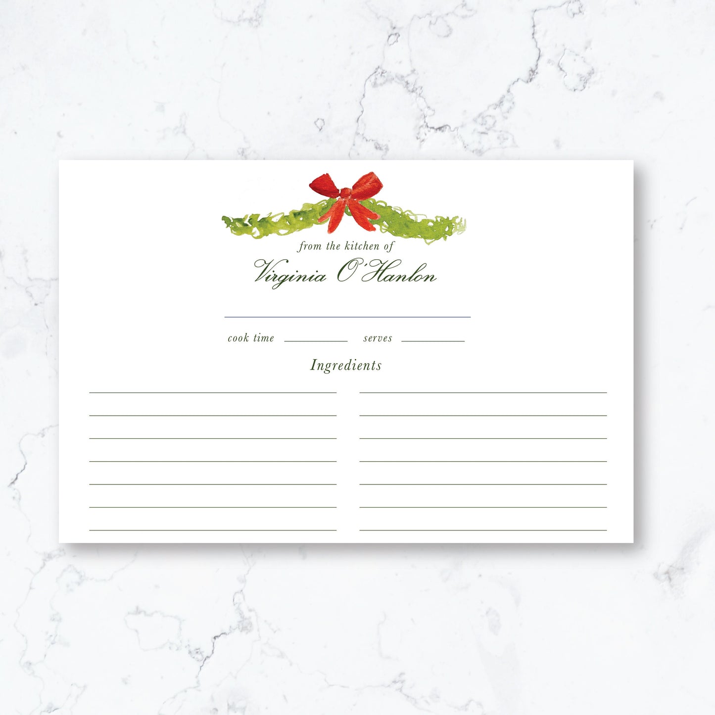 Personalized Christmas Garland Recipe Cards