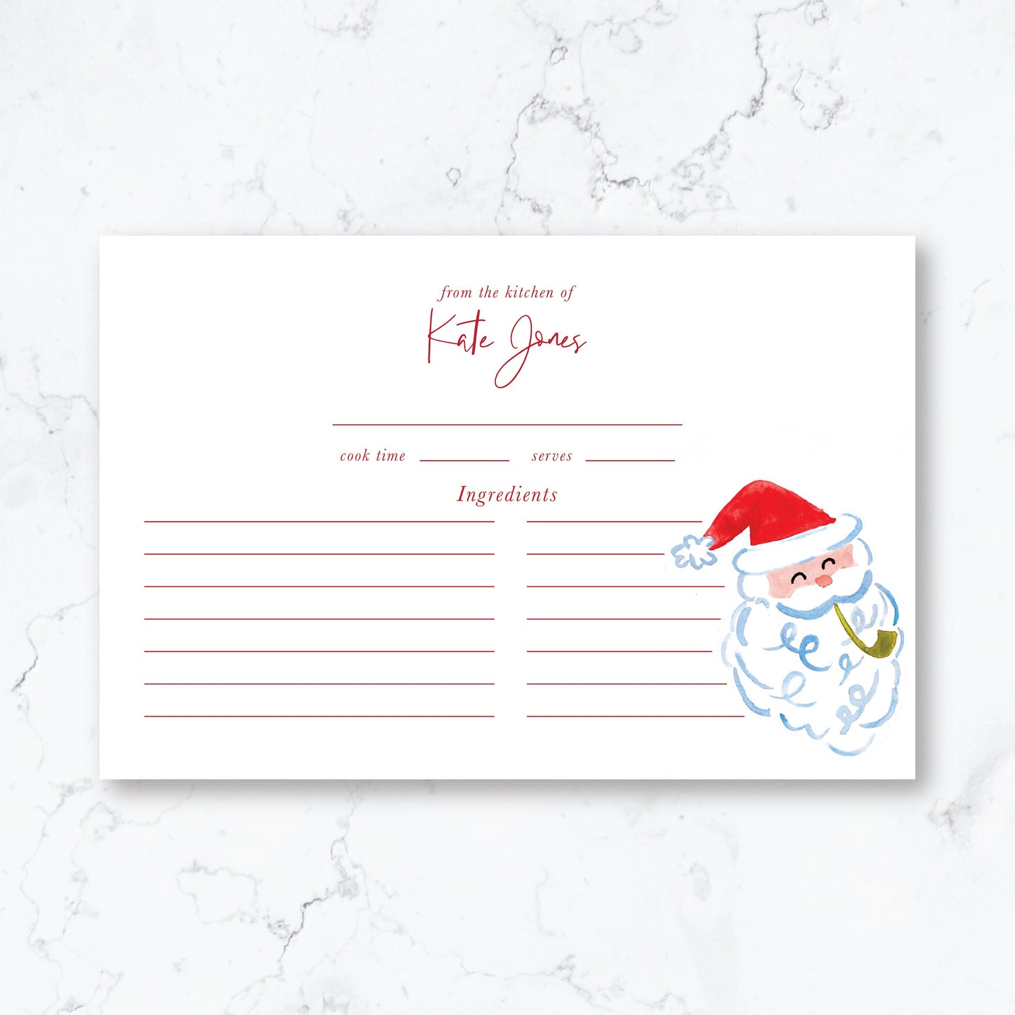 Personalized Santa Christmas Recipe Cards