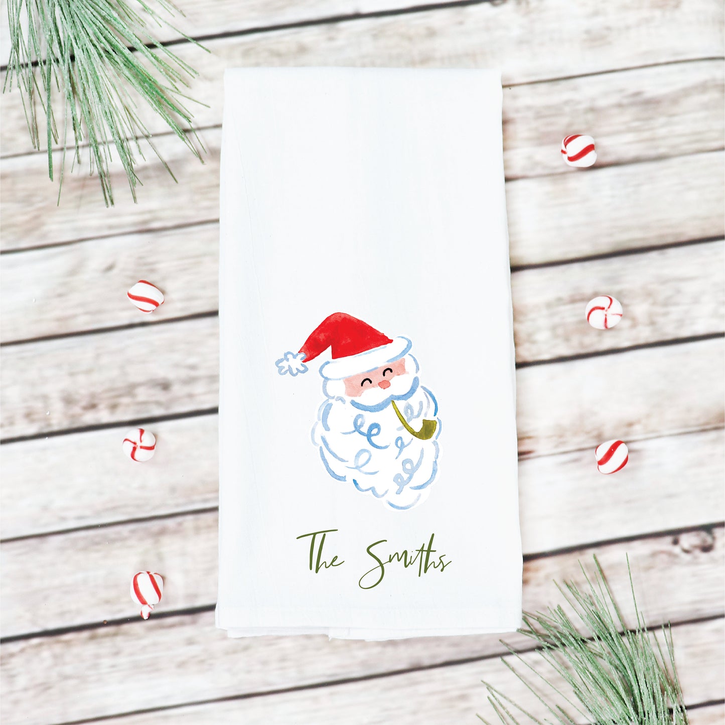 Personalized Watercolor Santa Tea Towel